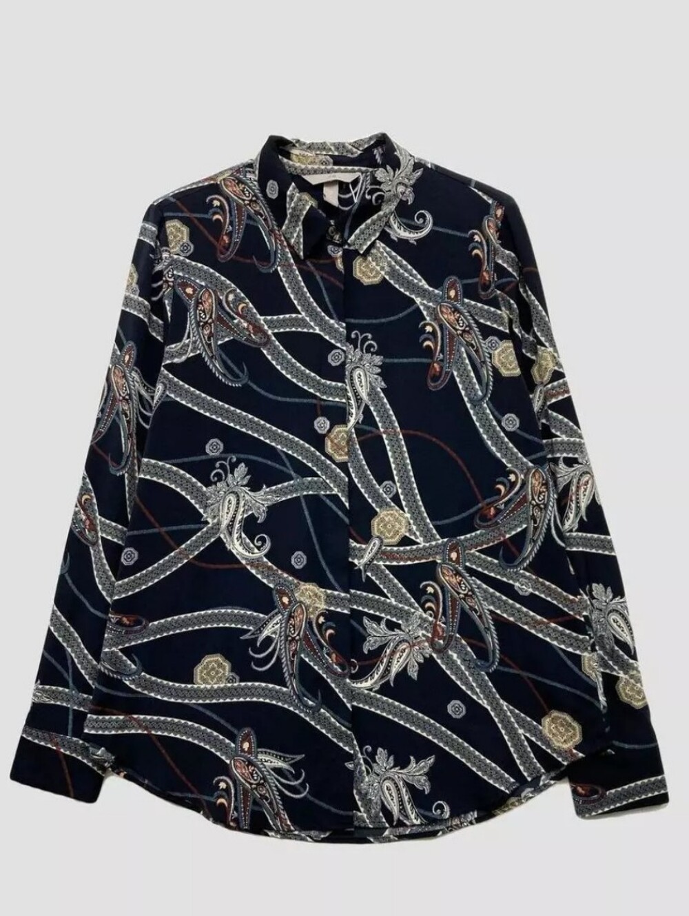 H&M Navy Blue Paisley Button Down Shirt
